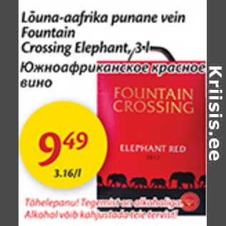 Allahindlus - Lõuna-aafrika punane vein Fountain Crossing Elephant, 3 l