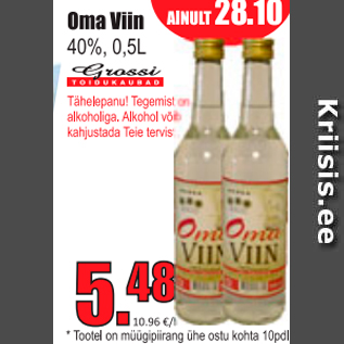 Allahindlus - Oma Viin 40% 0,5L