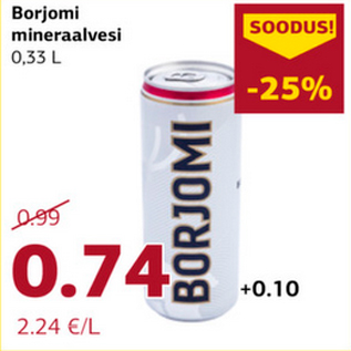 Allahindlus - Borjomi mineraalvesi 0,33 L