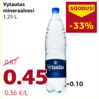 Allahindlus - Vytautas mineraalvesi 1,25 L