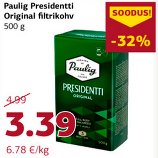 Allahindlus - Paulig Presidentti Original filtrikohv 500 g