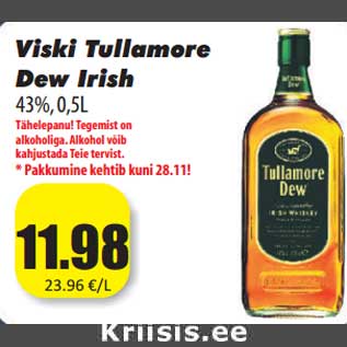 Allahindlus - Viski Tullamore Dew Irish 43%, 0,5L