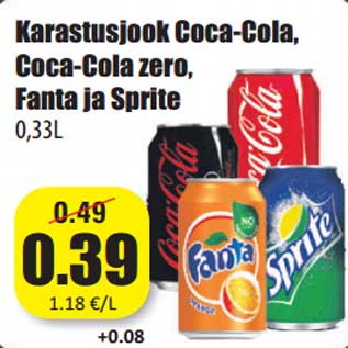 Скидка - Прохладительные напитки Coca-Cola, Coca-Cola zero, Fanta и Sprite 0,33L