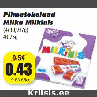 Allahindlus - Piimašokolaad Milka Milkinis (4x10,937g) 43,75g