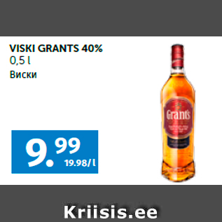 Allahindlus - VISKI GRANTS 40% 0,5 l