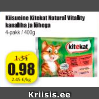 Allahindlus - Kiisueine Kitekat Natural Vitality kanaliha ja lõhega