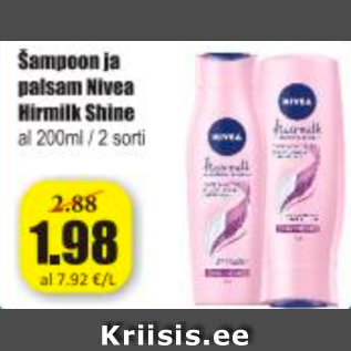 Allahindlus - Šampoon ja palsam Nivea Hormilk Shine