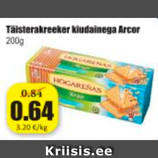 Allahindlus - Täisterakreeker kiudainega Arcor 200 g