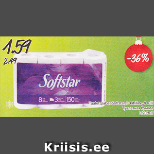 Allahindlus - Tualettpaber Softstar, 3-rihiline, 8 rulli