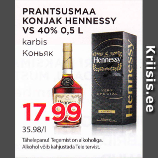 Allahindlus - PRANTSUSMAA KONJAK HENNESSY VS