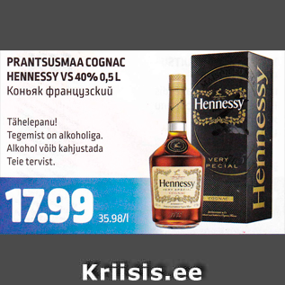 Allahindlus - Prantsusmaa Cognac Hennessy VS