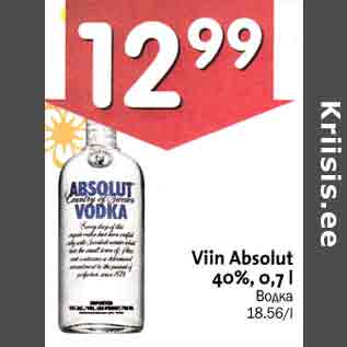 Allahindlus - Viin Absolut 40%, 0,7 l