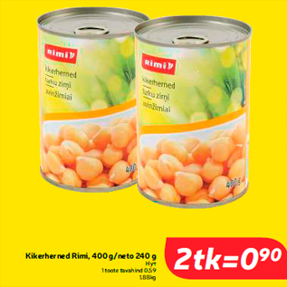 Allahindlus - Kikerherned Rimi, 400 g/neto 240 g