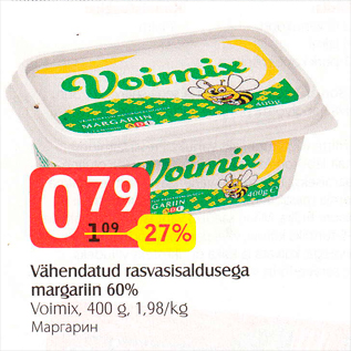 Allahindlus - Vähendatud rasvasisaldusega margariin 60%