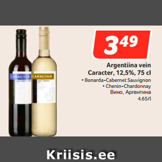 Allahindlus - Argentiina vein Caracter, 12,5%, 75 cl