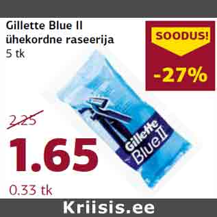 Allahindlus - Gillette Blue II ühekordne raseerija 5 tk