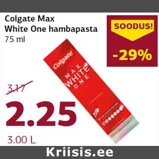 Allahindlus - Colgate Max White One hambapasta 75 ml