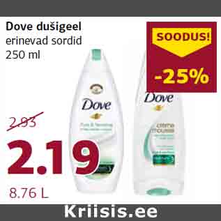 Allahindlus - Dove dušigeel erinevad sordid 250 ml