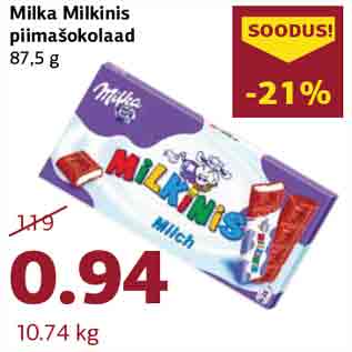 Allahindlus - Milka Milkinis piimašokolaad 87,5 g