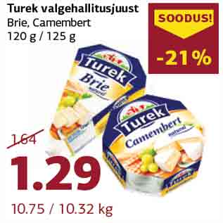 Allahindlus - Turek valgehallitusjuust Brie, Camembert 120 g / 125 g