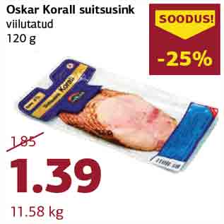 Allahindlus - Oskar Korall suitsusink viilutatud 120 g