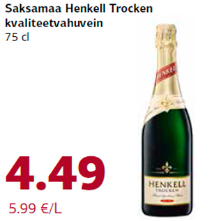 Allahindlus - Saksamaa Henkell Trocken kvaliteetvahuvein 75 cl