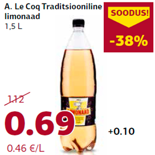 Allahindlus - A. Le Coq Traditsiooniline limonaad 1,5 L