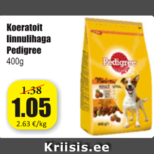 Allahindlus - Koeratoit linnulihaga Pedigree 400 g