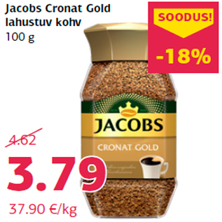 Allahindlus - Jacobs Cronat Gold lahustuv kohv 100 g