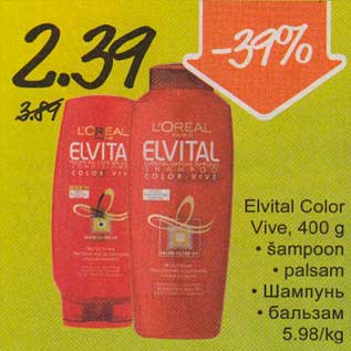 Allahindlus - Elvital Соlоr Vive,400 g . šаmрооn . palsam