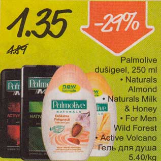 Allahindlus - Palmolive dušigeel, 250 ml . Naturals Almond . Naturals Milk & Honey . Fоr Меn Wild Fоrеst . Active Volcano