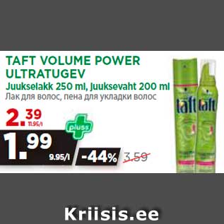 Allahindlus - TAFT VOLUME POWER ULTRATUGEV Juukselakk 250 ml, juuksevaht 200 ml