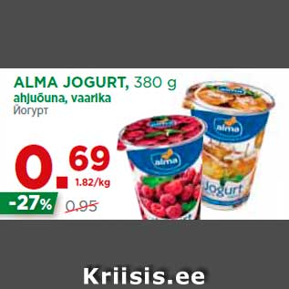 Allahindlus - ALMA JOGURT, 380 g ahjuõuna, vaarika