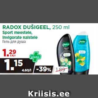 Allahindlus - RADOX DUŠIGEEL, 250 ml Sport meestele, Invigorate naistele