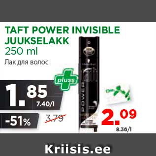 Allahindlus - TAFT POWER INVISIBLE JUUKSELAKK 250 ml