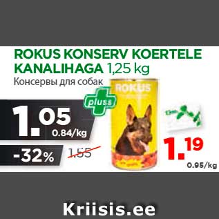 Allahindlus - ROKUS KONSERV KOERTELE KANALIHAGA 1,25 kg