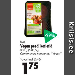 Allahindlus - Uvic Vegan peedi kotletid 300 g