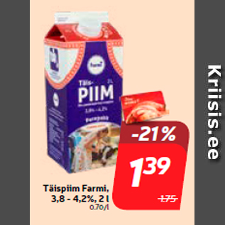 Allahindlus - Täispiim Farmi, 3,8 - 4,2%, 2 l