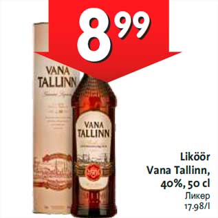 Allahindlus - Liköör Vana Tallinn, 40%, 50 cl