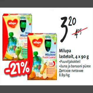 Allahindlus - Milupa lastetoit, 4 x 90 g •Puuviljakokteil •õuna ja banaani püree