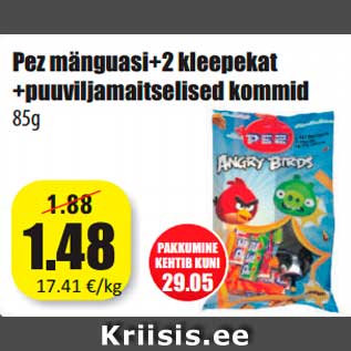 Allahindlus - Pez mänguasi+2 kleepekat +puuviljamaitselised kommid 85g