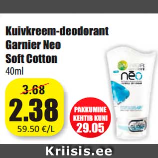 Allahindlus - Kuivkreem-deodorant Garnier Neo Soft Cotton 40ml