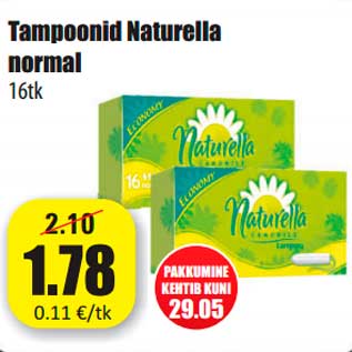 Allahindlus - Tampoonid Naturella normal 16tk