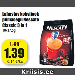 Allahindlus - Lahustuv kohvijook piimasegu Nescafe Classic 3 in 1