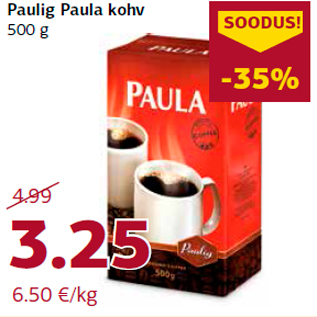 Allahindlus - Paulig Paula kohv 500 g