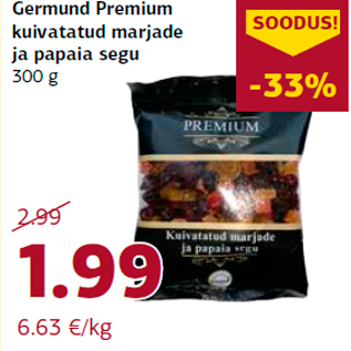 Allahindlus - Germund Premium kuivatatud marjade ja papaia segu 300 g