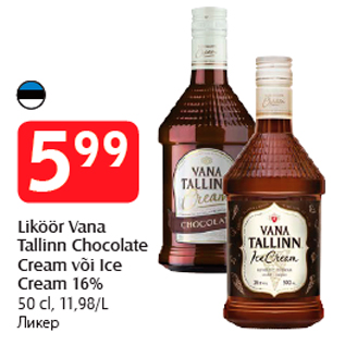 Allahindlus - Liköör Vana Tallinn Chocolate Cream või Ice Cream 16%