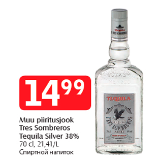 Allahindlus - Muu piiritusjook Tres Sombreros Tequila Silver 38%