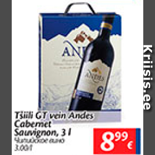 Allahindlus - Tšilli GT vein Andes Cabernet Sauvignon, 3 l