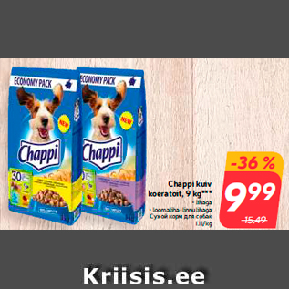 Allahindlus - Chappi kuiv koeratoit, 9 kg*** lihaga • loomaliha-linnulihaga